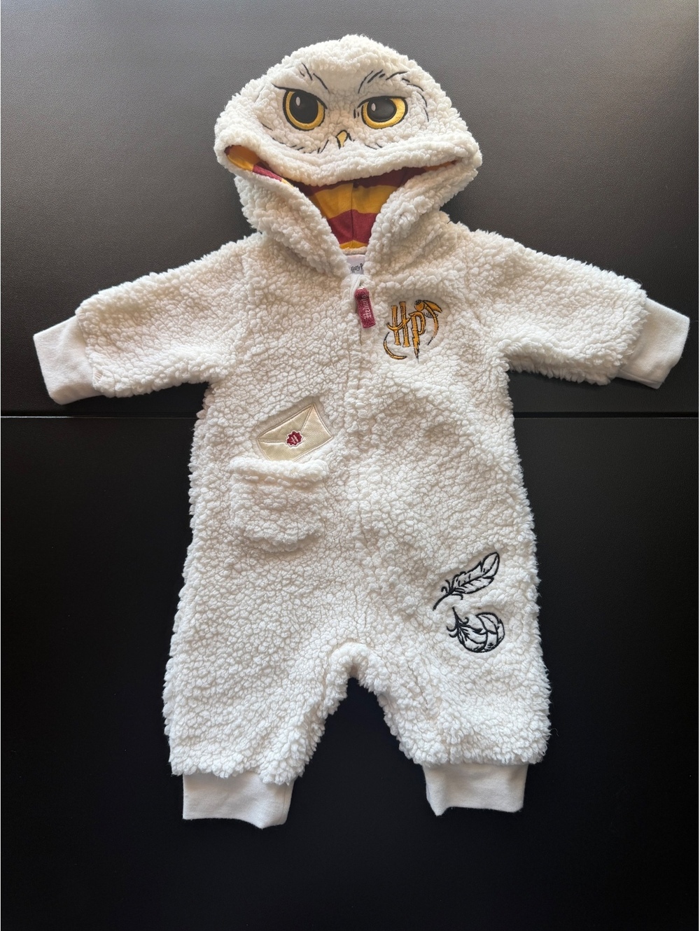 Harry Potter Baby 0-3M Hedwig Owl Sherpa Hooded Romper Wizarding World
